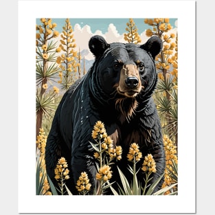 A Black Colored Bear Surrounded By Yucca flower New Mexico State 4 Posters and Art